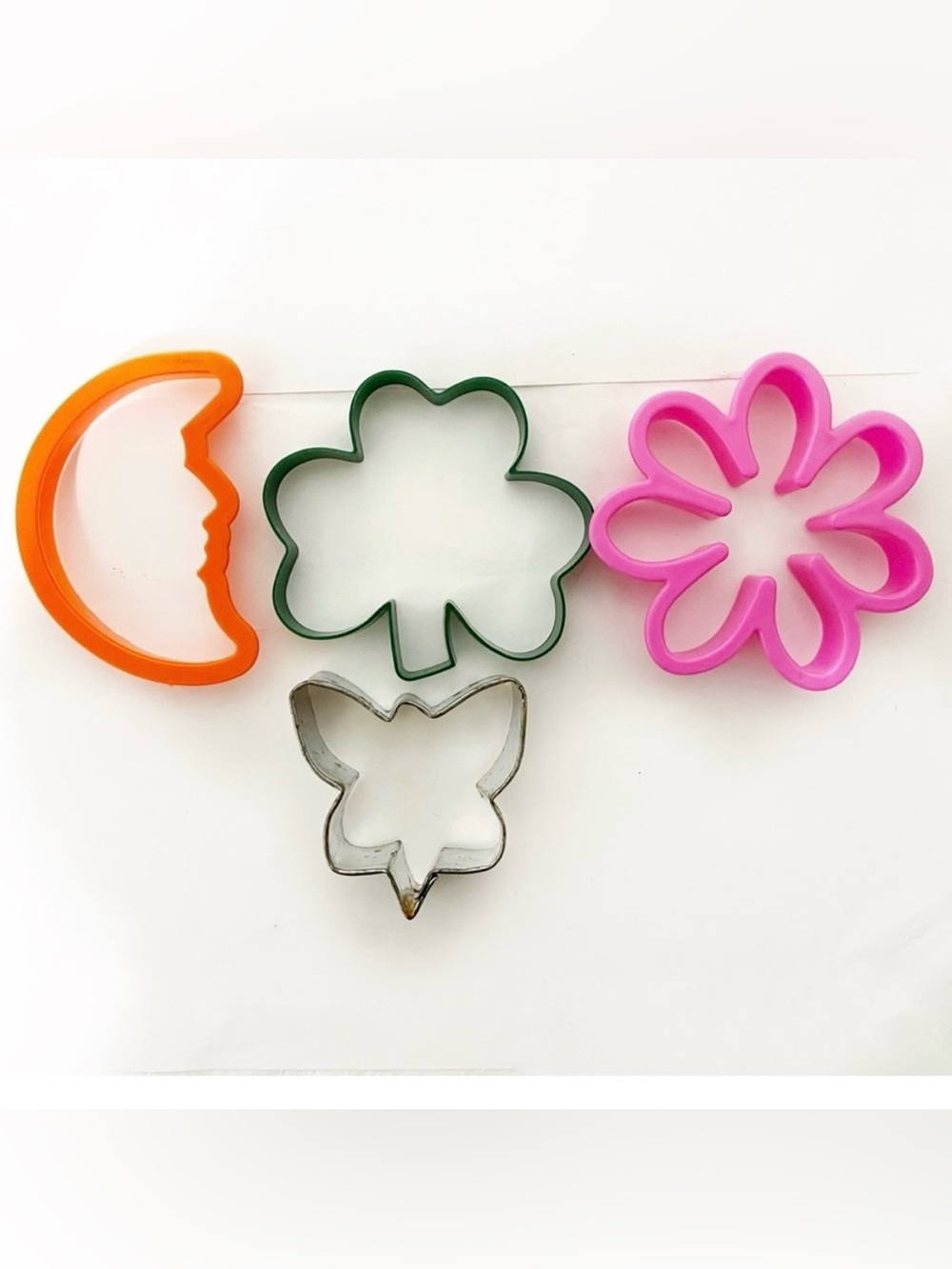 Shamrock Cookie Cutter Plastic Flower Moon Face Metal Butterfly Lot of 4
